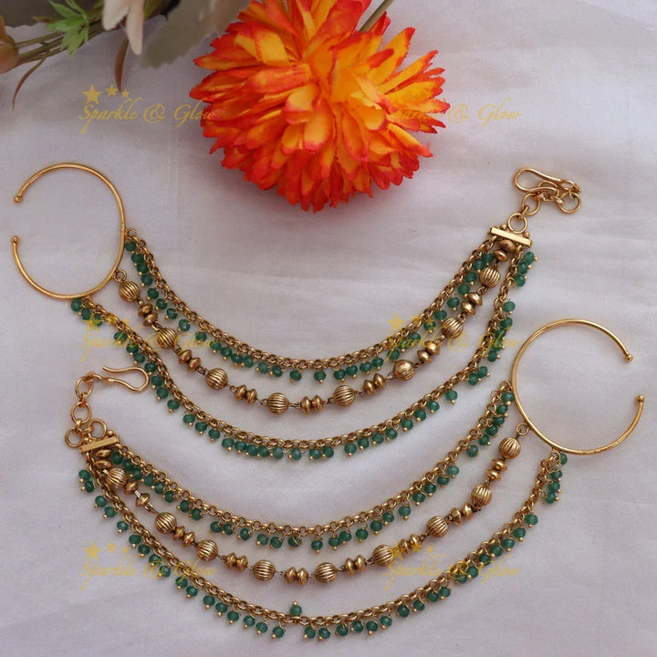 Festive Gold Ear Chains with Pearl Accents