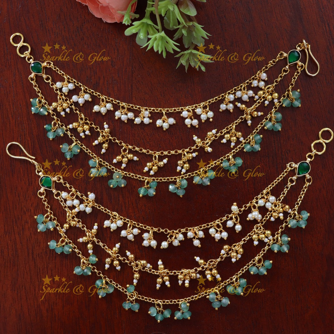 Exquisite Pearl & Emerald Earchains for Festive Elegance