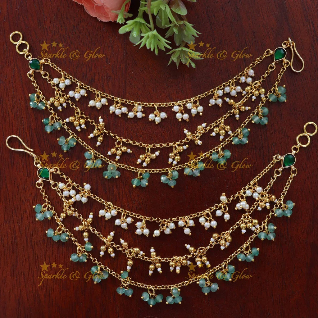 Exquisite Pearl & Emerald Earchains for Festive Elegance