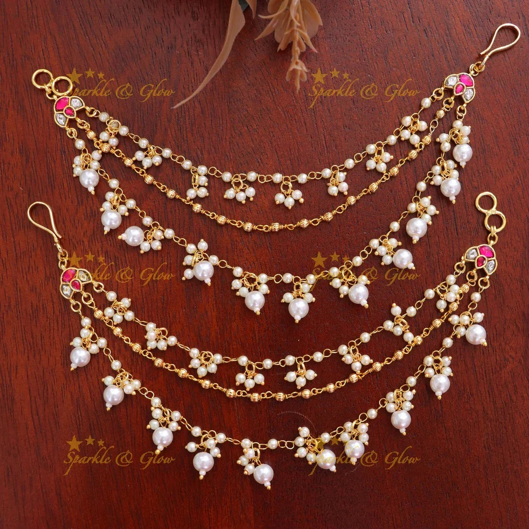 Exquisite Gold-Alike Pearl Earchain for Weddings