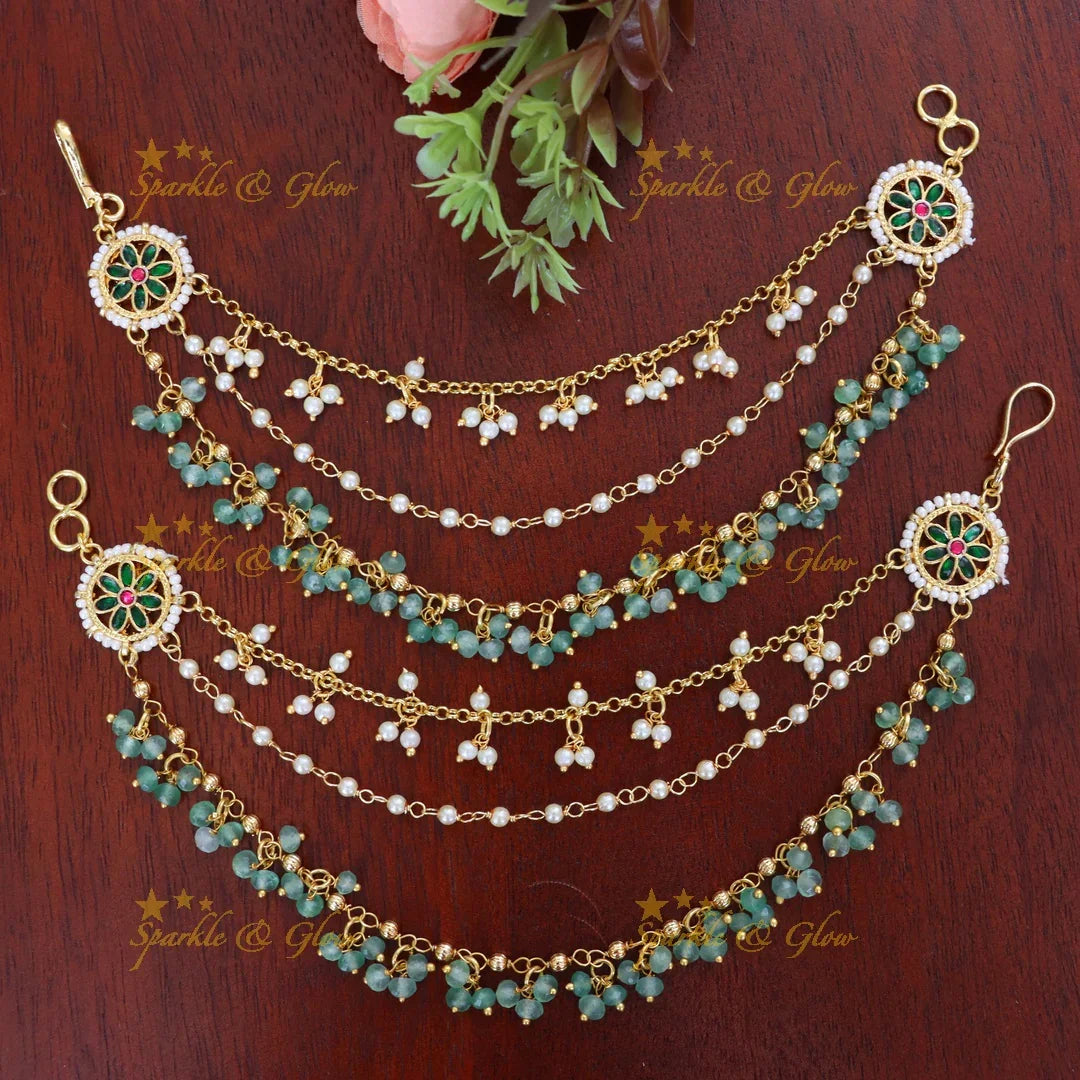 Elegant Gold & Green Festive Ear Chains