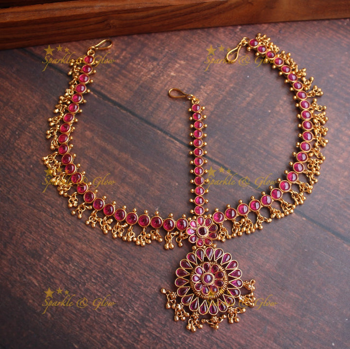 Gold alike Bridal three sided kemp maang tikka - Kemp