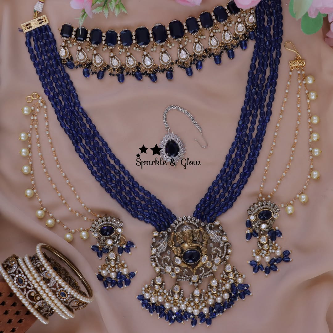 Elegant Ganesha Bridal Jewelry - Victorian AD Set