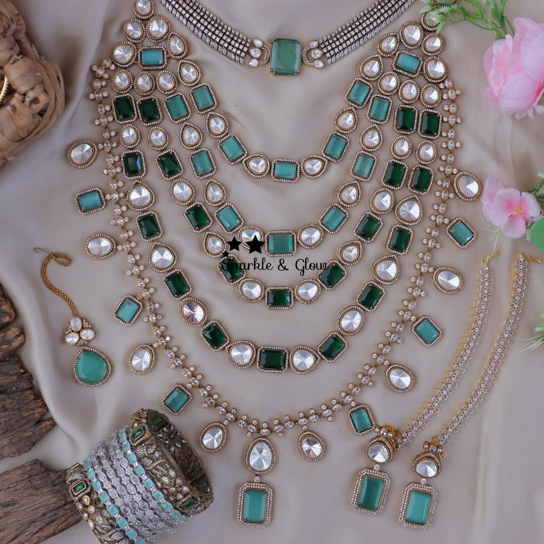 Exquisite Victorian Bridal Necklace Set with AD Stones