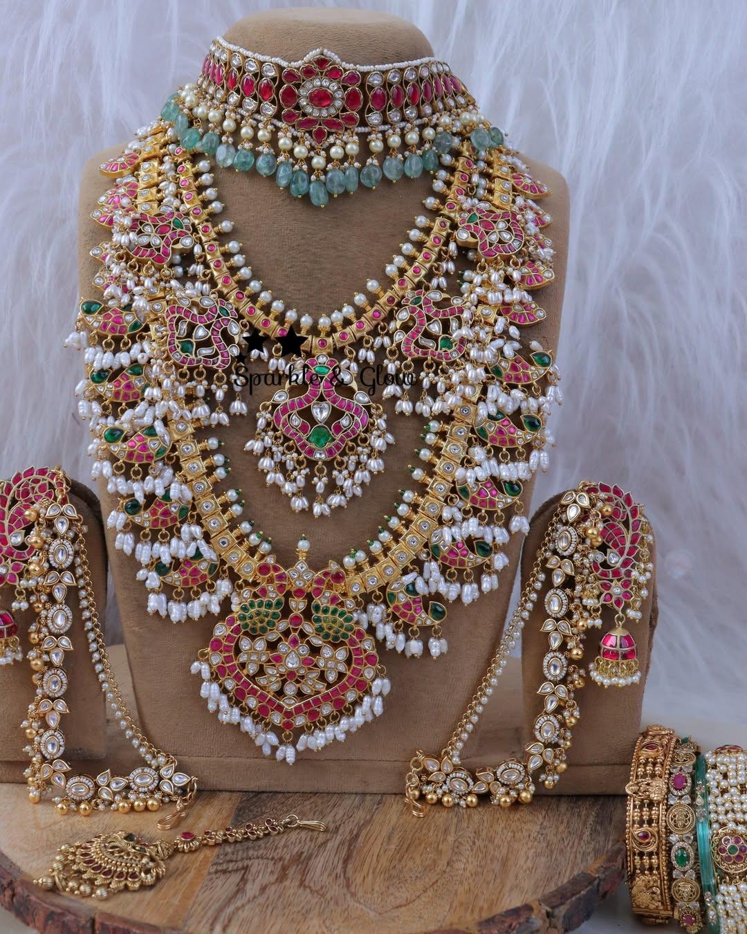 Grand Jadau Kundan Mango Floral Guttapusalu Bridal Jewels