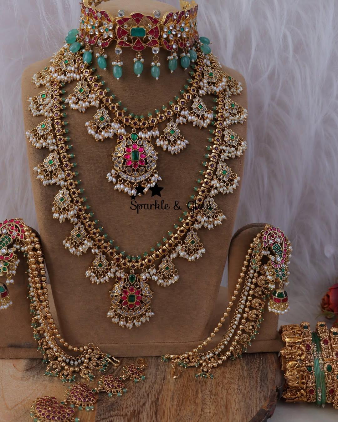 Elegant Jadau Kundan Bridal Necklace Set for Weddings