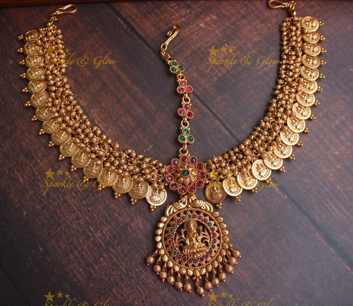 Gold alike Bridal three sided coin maang tikka - Gold