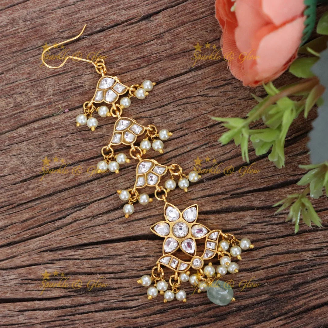 Exquisite Gold Maang Tikka with Pearls & Kundan