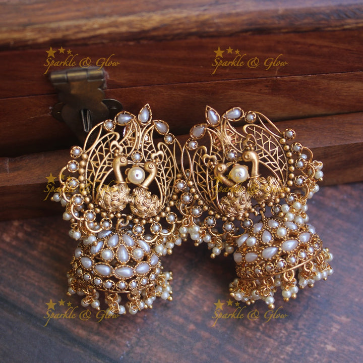 Peacock antique jhumukas with semi precious stones