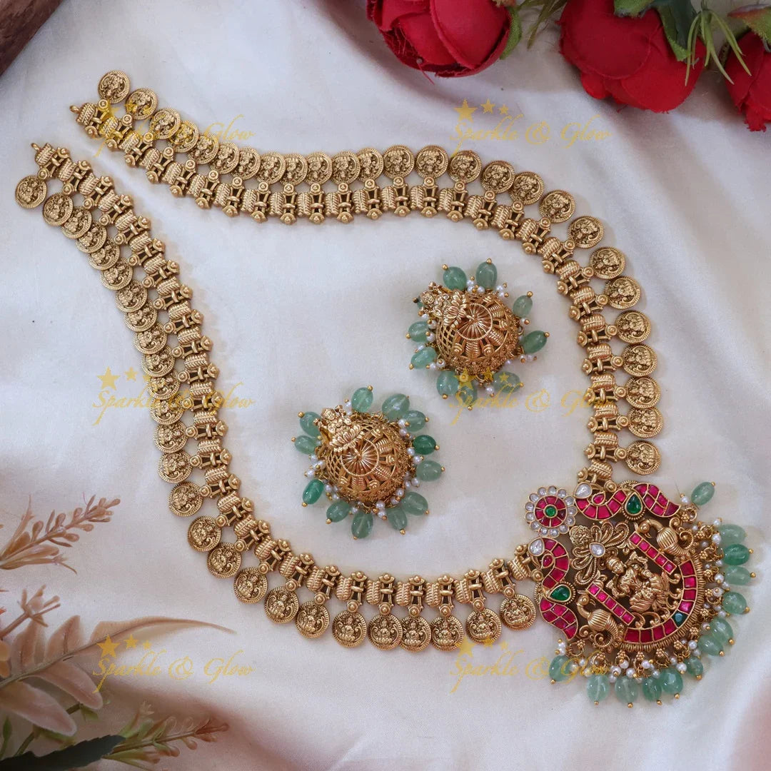 Lakshmi Coin Peacock Necklace – Elegance Redefined