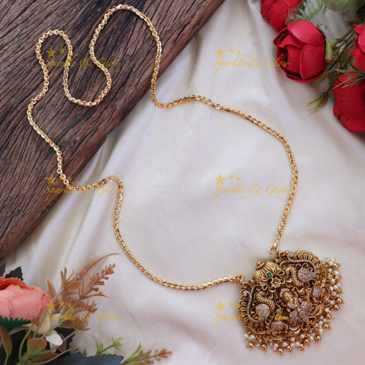 Luxurious Lakshmi Peacock Pearl Pendant Necklace