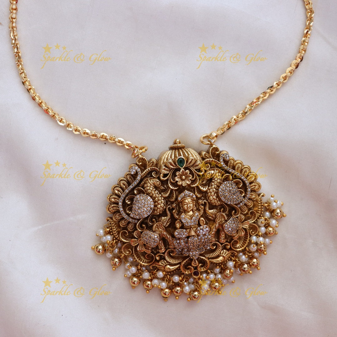 Luxurious Lakshmi Peacock Pearl Pendant Necklace