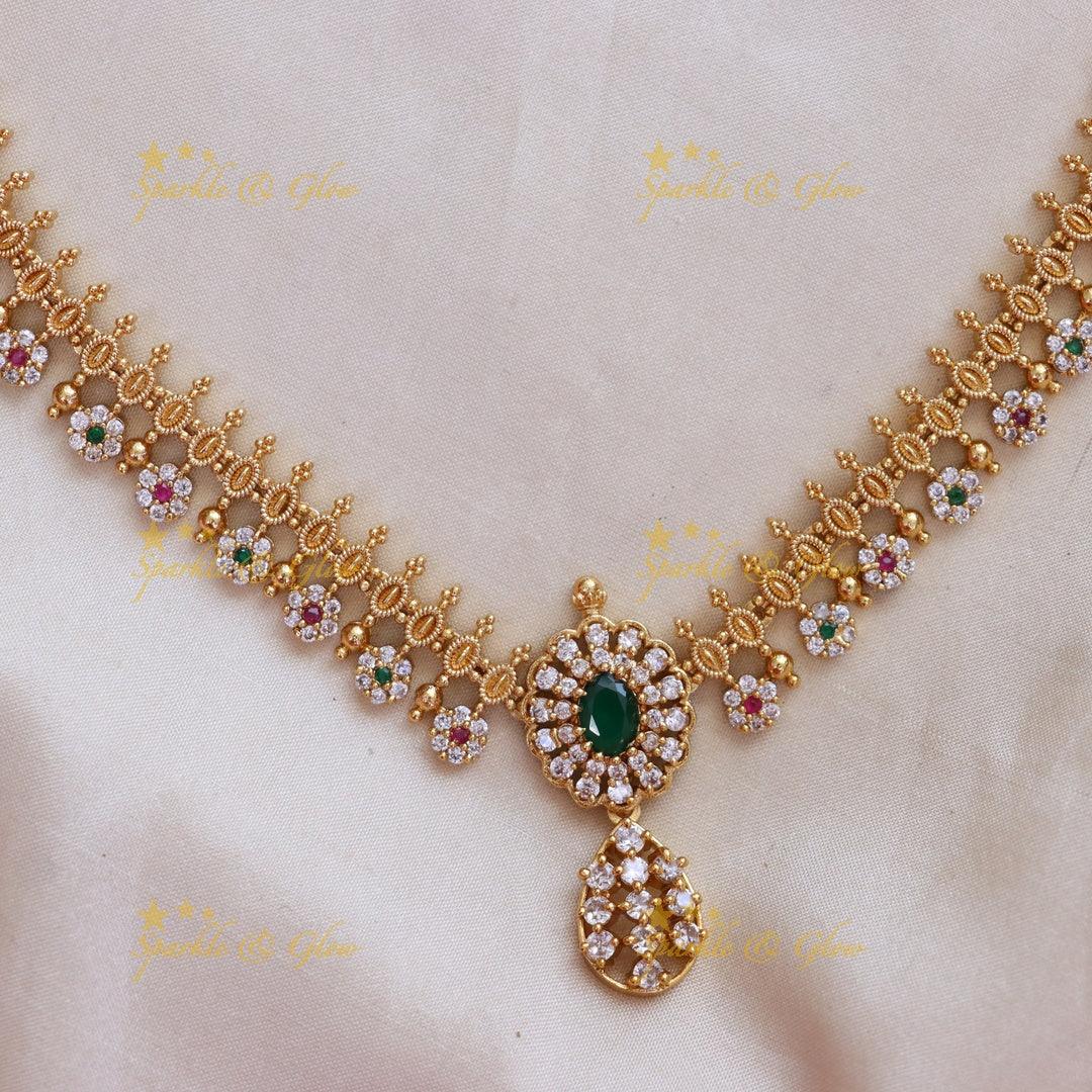 Exquisite Floral Gold Necklace with Beads - Wedding Perfect