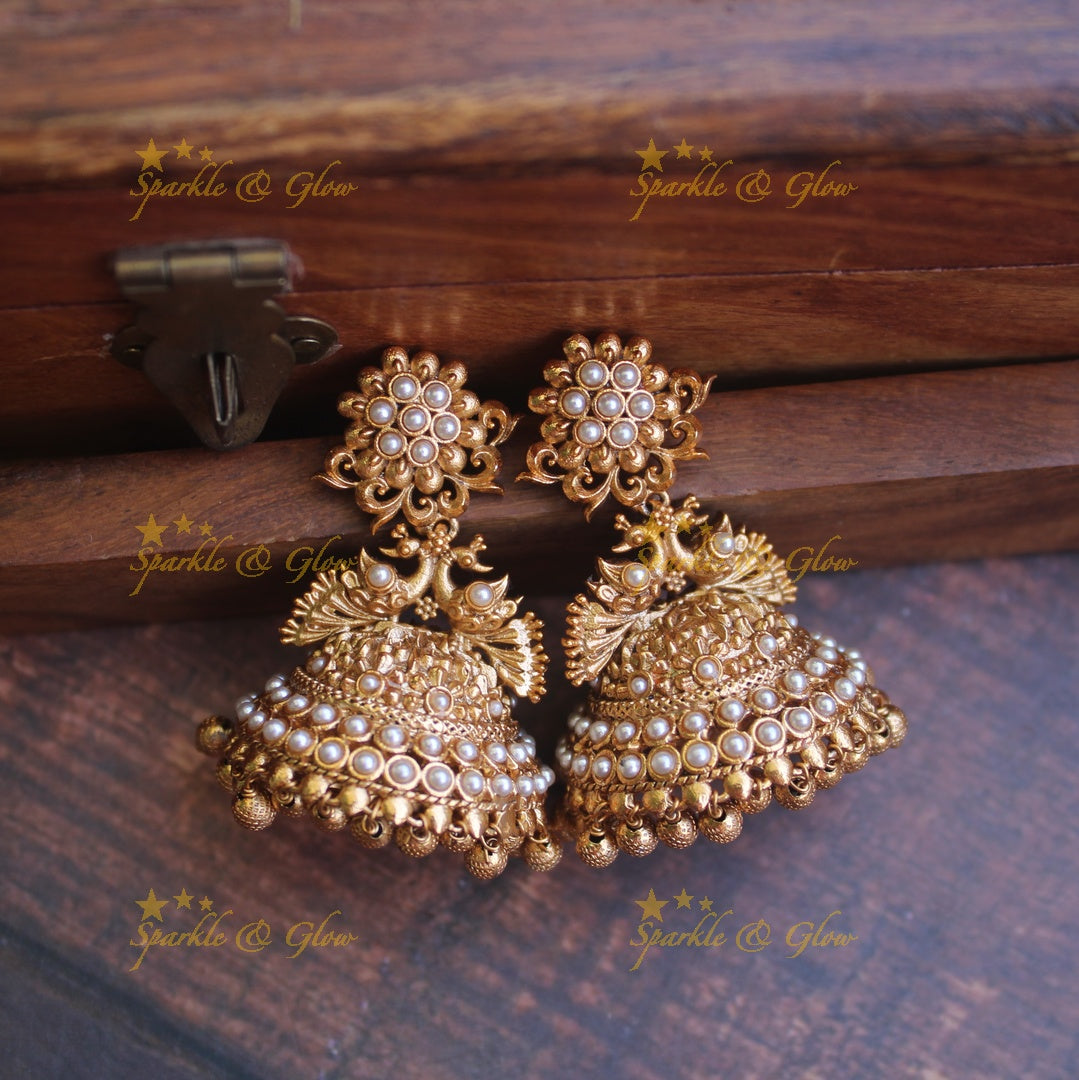 Kemp flower studded bridal Jhumuks
