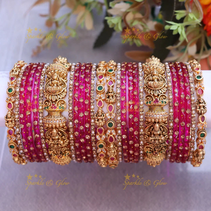 Luxurious Lakshmi Peacock Bangle Set for Bridal Elegance-Two hand