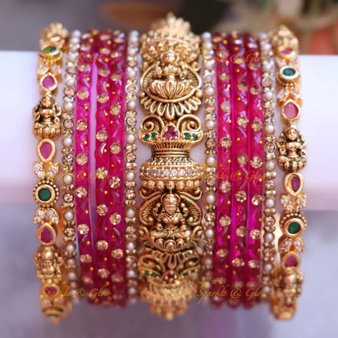 Luxurious Lakshmi Peacock Bangle Set for Bridal Elegance-Two hand