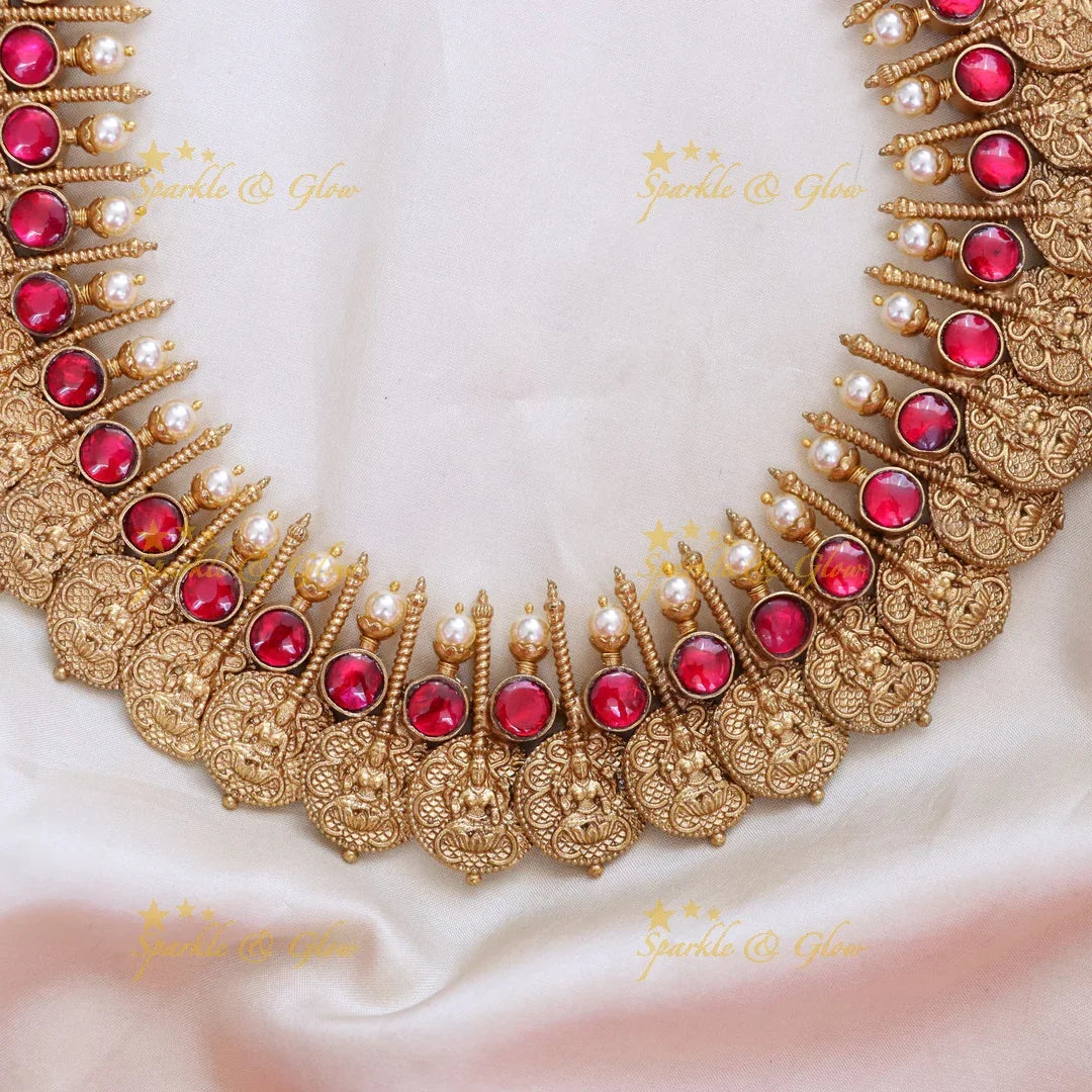 Exquisite Temple Necklace with Lakshmi Coins