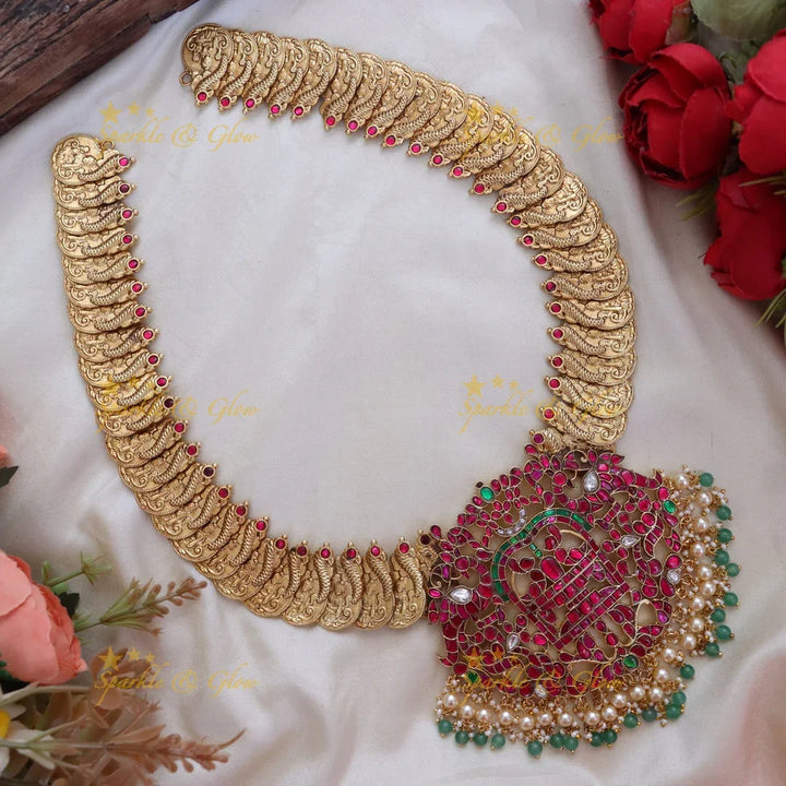 Exquisite Peacock Lakshmi Coin Necklace for Festive Glam