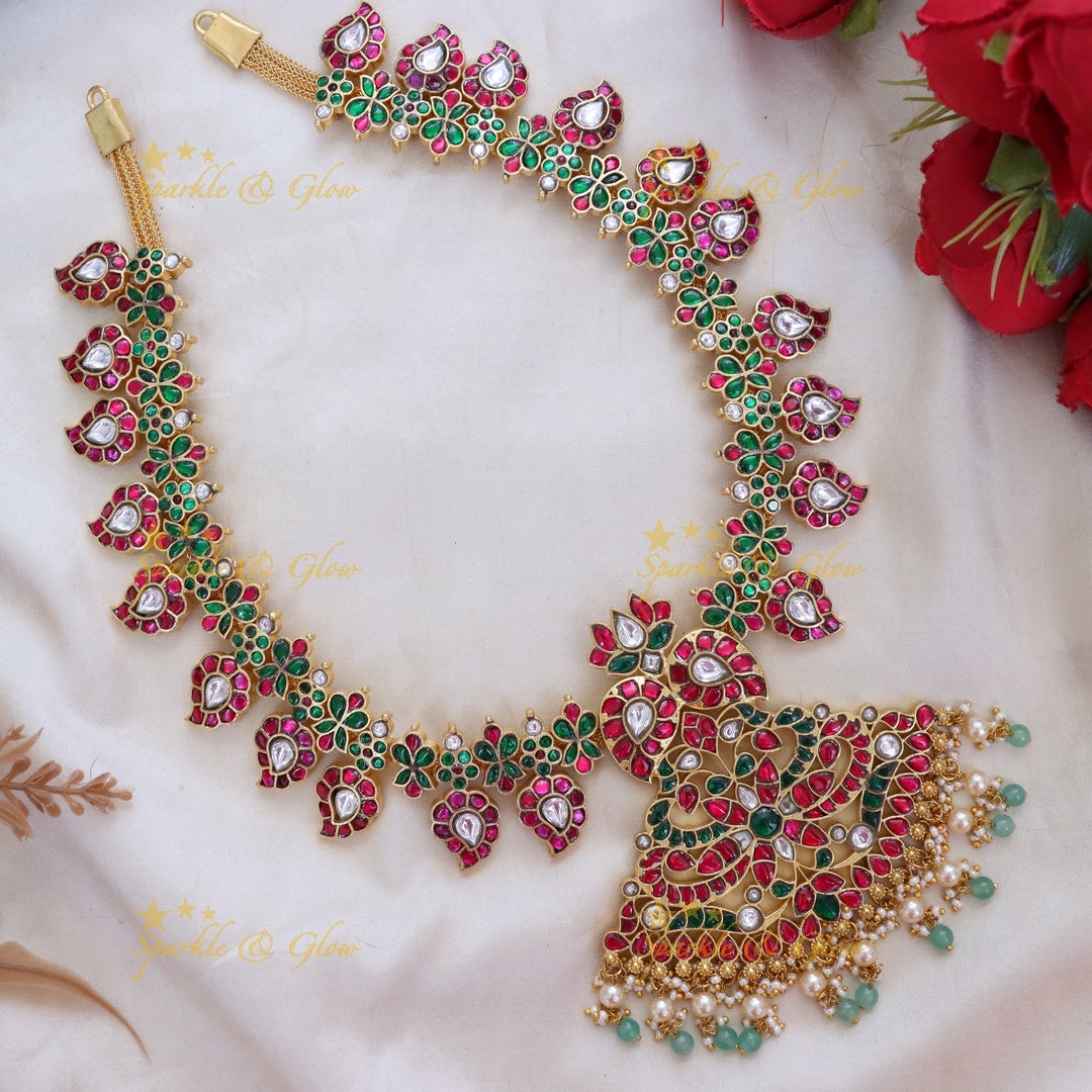 Elegant Floral Mango Pearl Wedding Necklace | Sparkle & Glow