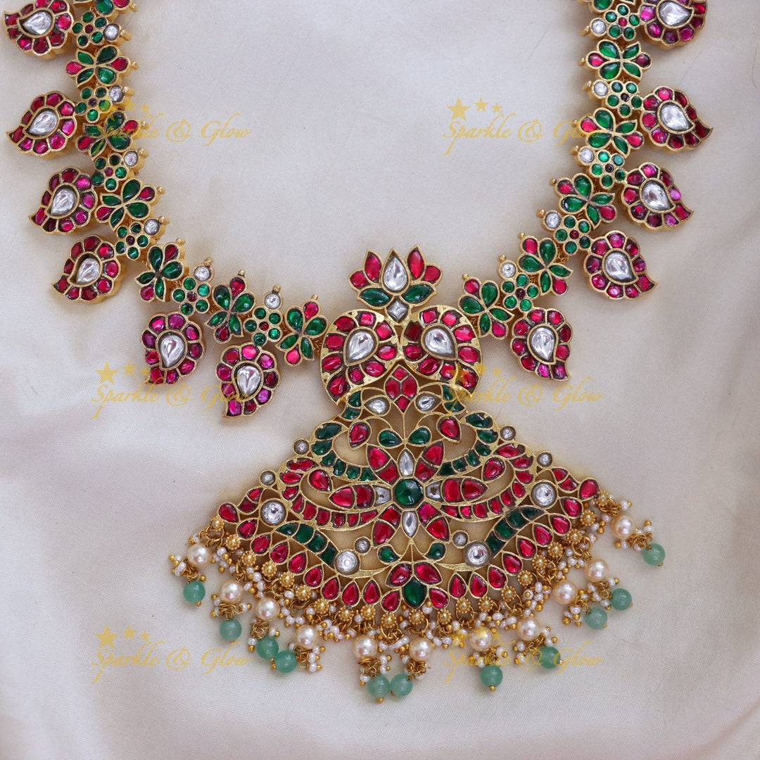 Elegant Floral Mango Pearl Wedding Necklace | Sparkle & Glow