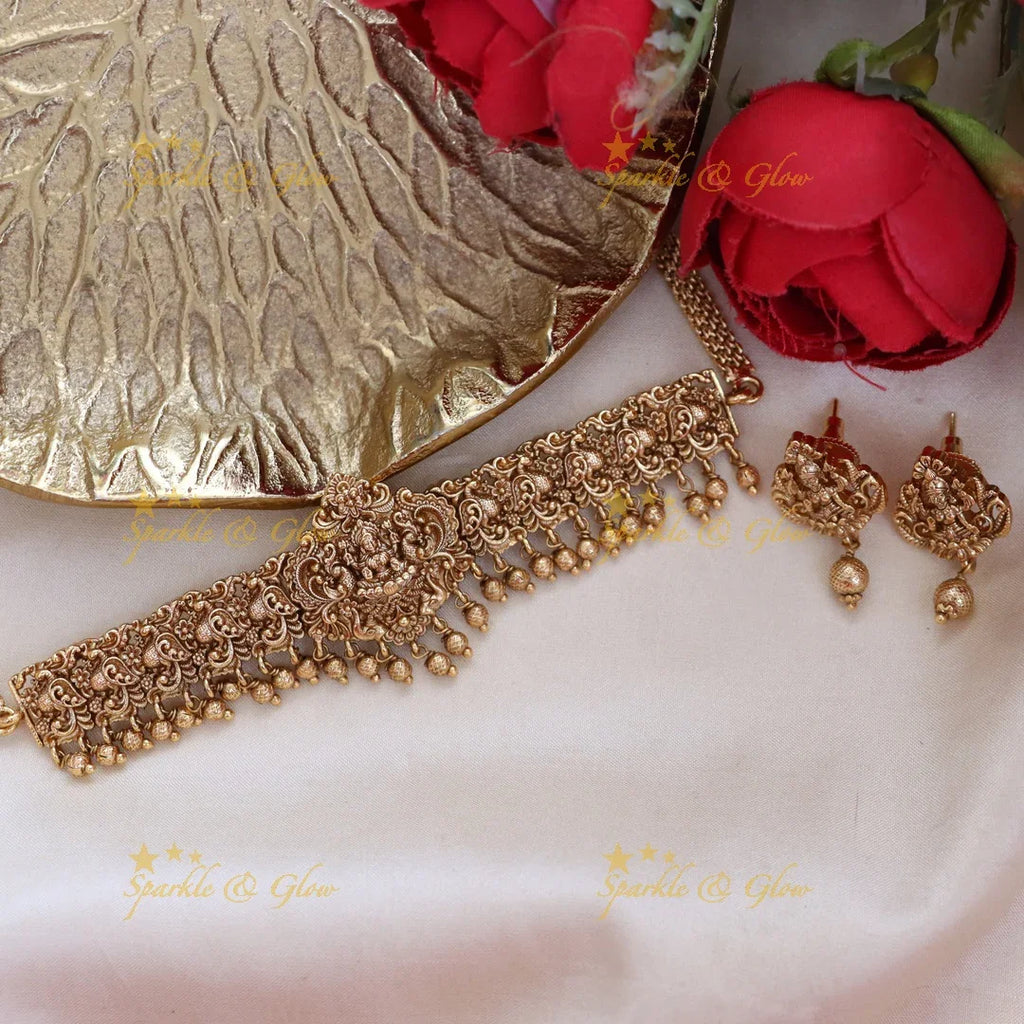 Exquisite Lakshmi Choker Necklace - Temple Design