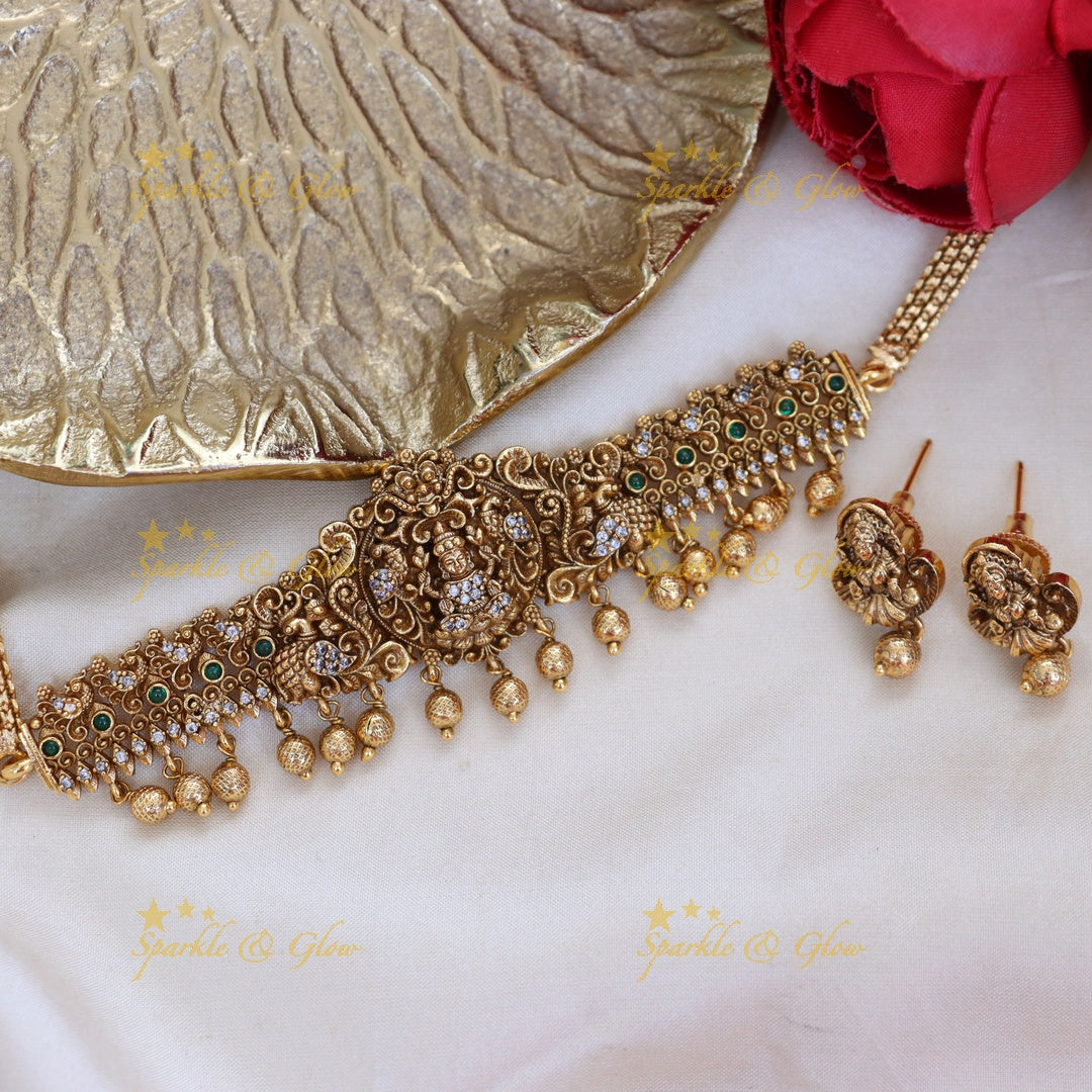 Exquisite Peacock & Lakshmi Temple Choker Necklace Set