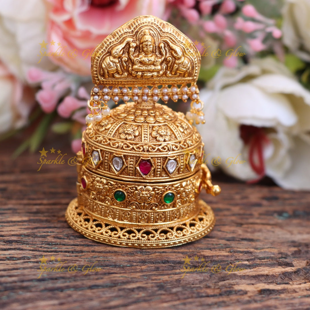 Ornate Gold Finish Kumkum Box for Festive Occasions