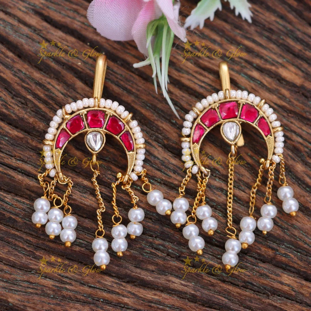 Gorgeous Red & Pearl Bugadi Earrings for Festive Days