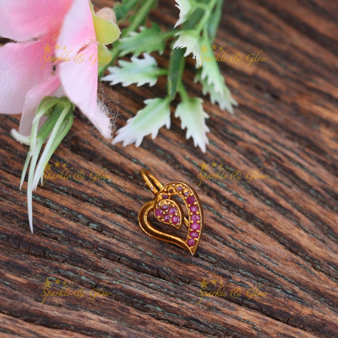 Festive Heart Nose Ring with Red Gems for Elegance