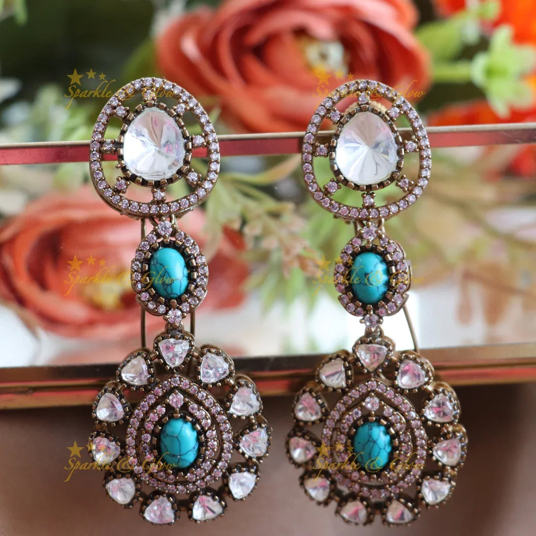 Turquoise Crystal Earrings - Perfect for Festive Occasions