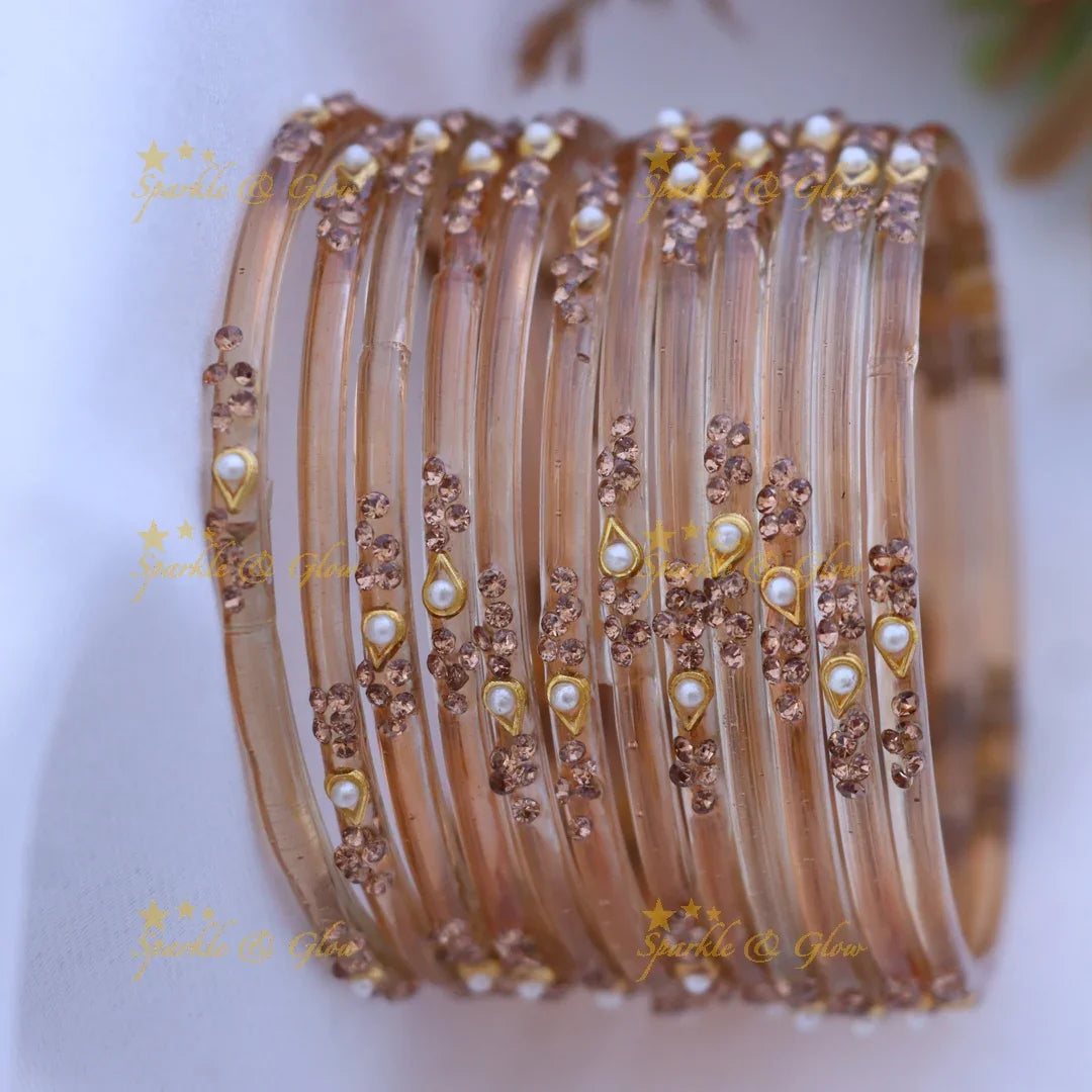 Elegant Glass Bangles with Pearl & Stone Accents