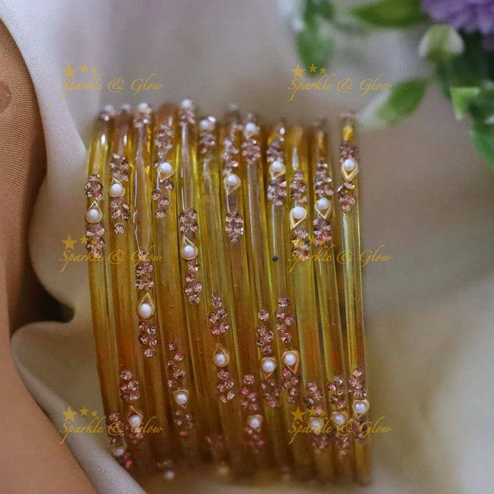 Elegant Glass Bangles with Pearl & Stone Accents