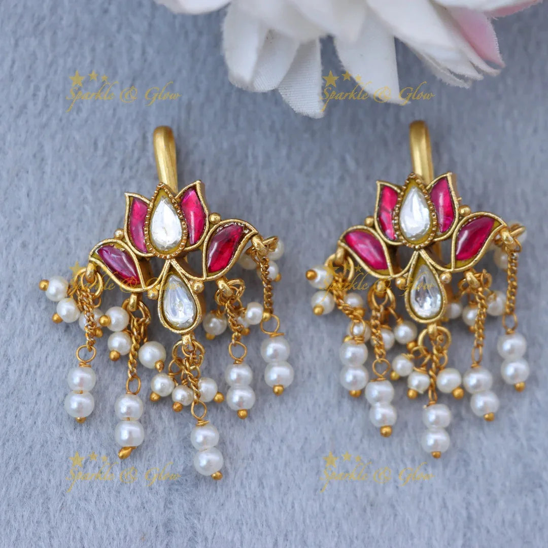 Exquisite Lotus Jadau Earrings for Celebrations