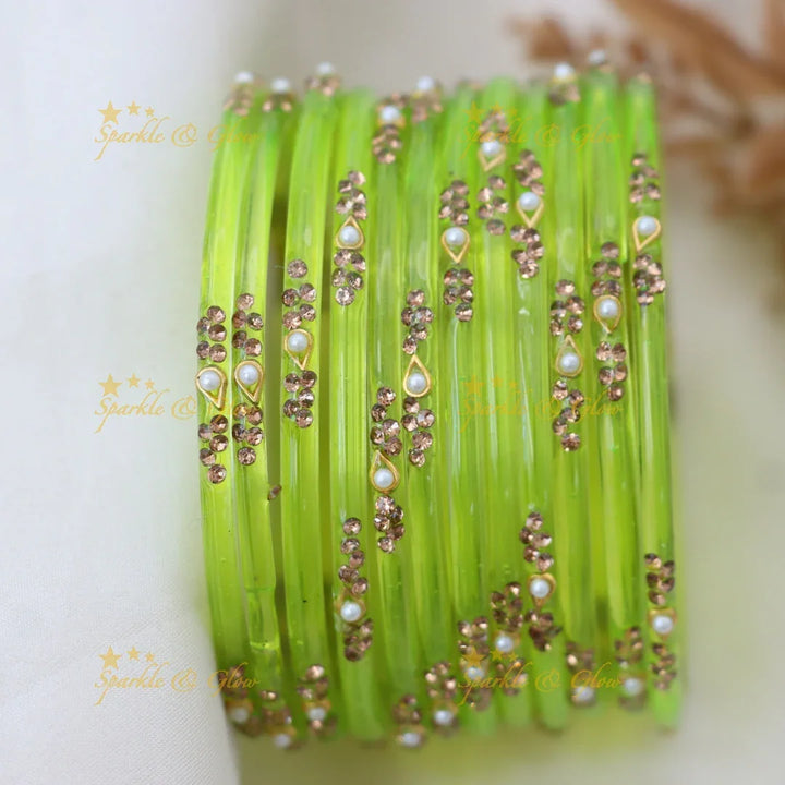 Elegant Glass Bangles with Pearl & Stone Accents