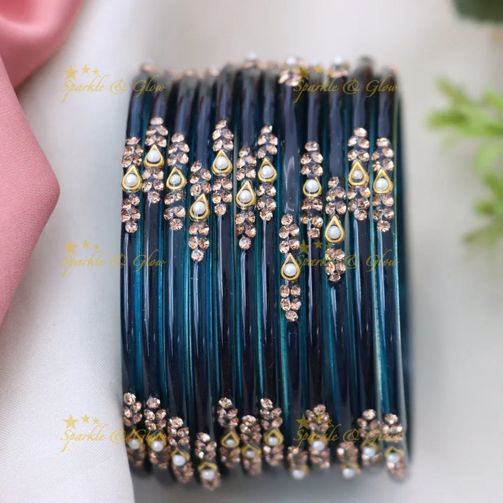 Elegant Glass Bangles with Pearl & Stone Accents