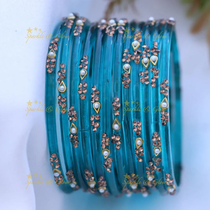 Elegant Glass Bangles with Pearl & Stone Accents