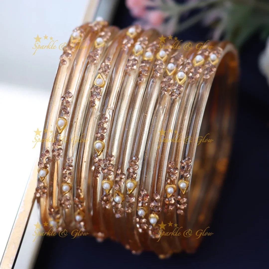 Elegant Glass Bangles with Pearl & Stone Accents