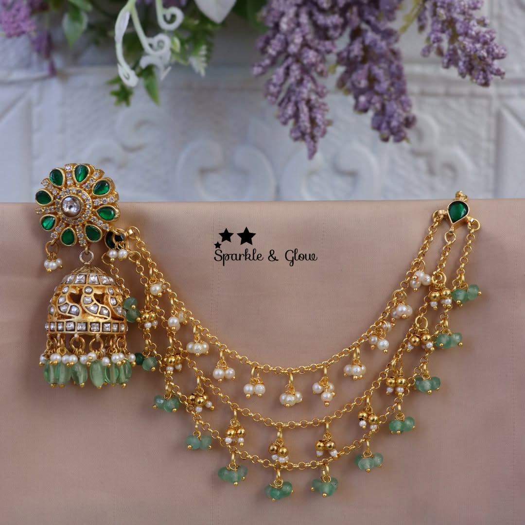 Exquisite Jadau Kundan Earrings and Earchain Set
