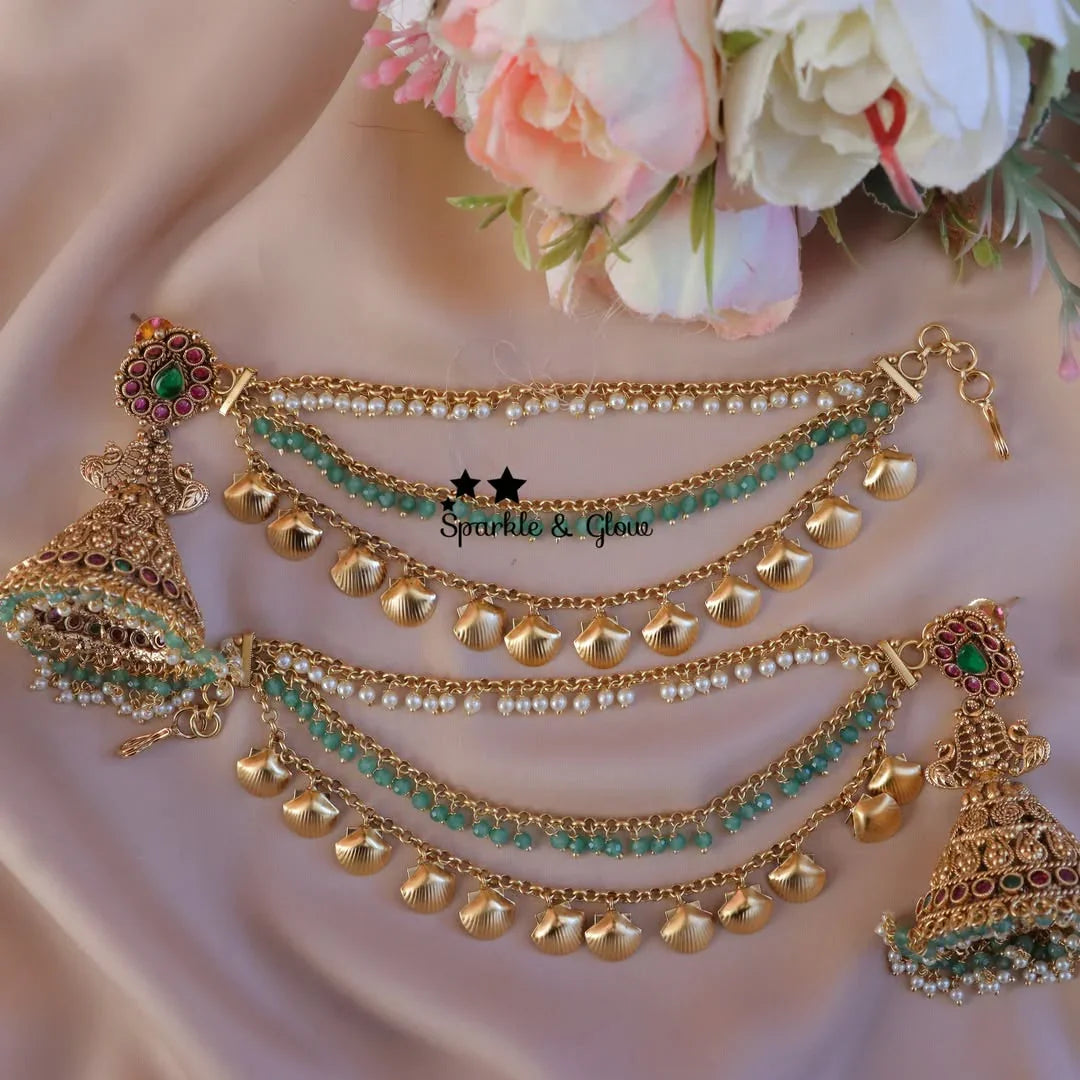 Elegant Kemp Earrings & Pearl Earchain Combo