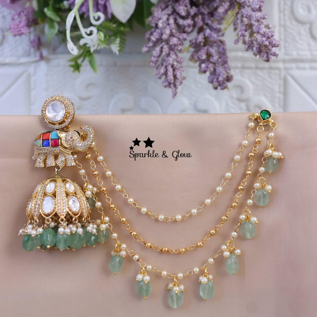 Elegant Elephant Earring & Earchain Combo Set