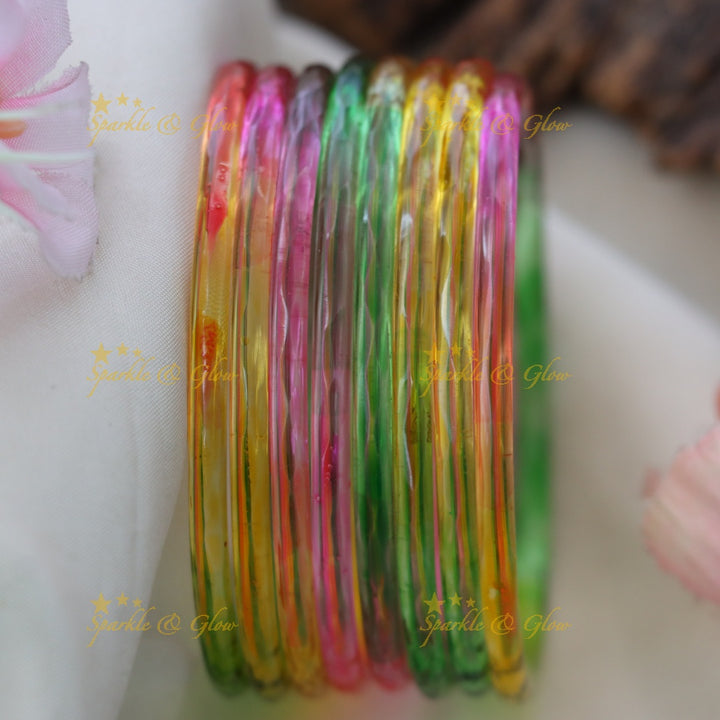 Exquisite Glass Bangles for Festive Charm-set of 8 bangles | Sparkle & Glow