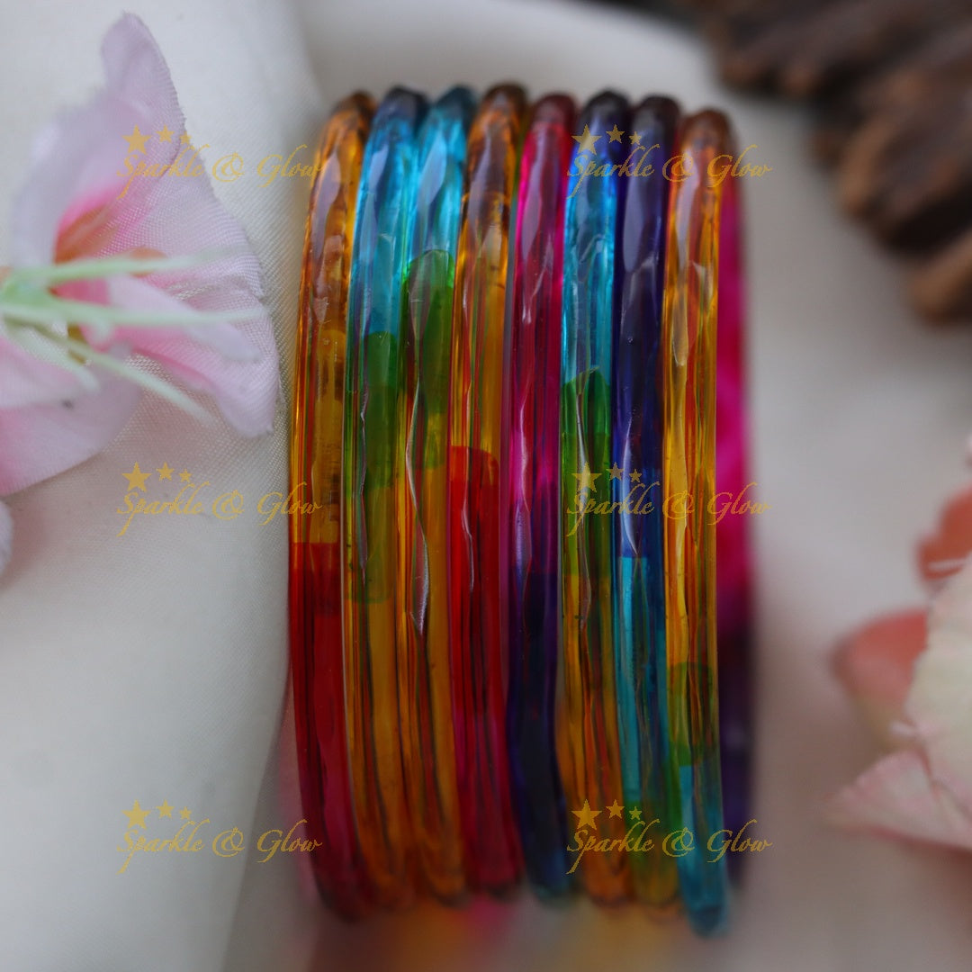 Exquisite Glass Bangles for Festive Charm-set of 8 bangles | Sparkle & Glow