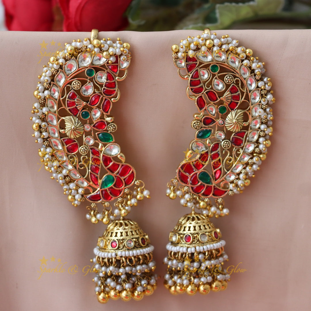 Exquisite Gold Cuff Jhumka Earrings – Festive Elegance