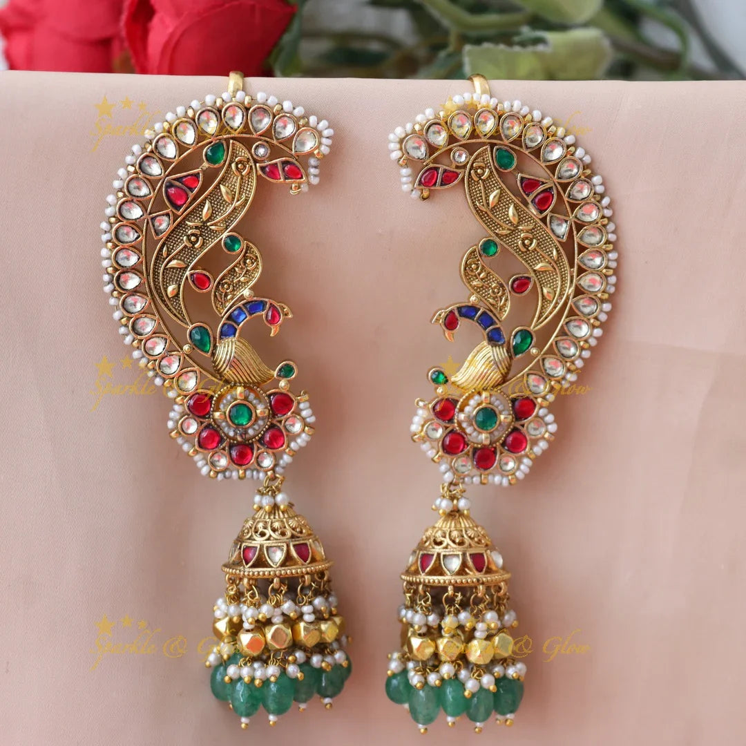 Elegant Gold-Plated Cuff Jhumka Earrings | Premium Festive Wear