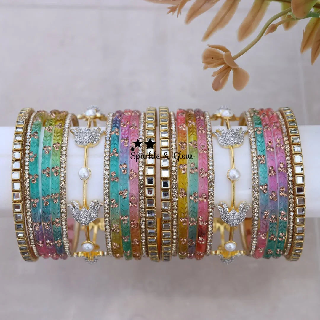 Exquisite Lotus Bridal Bangles Set | Premium Imitation Jewelry