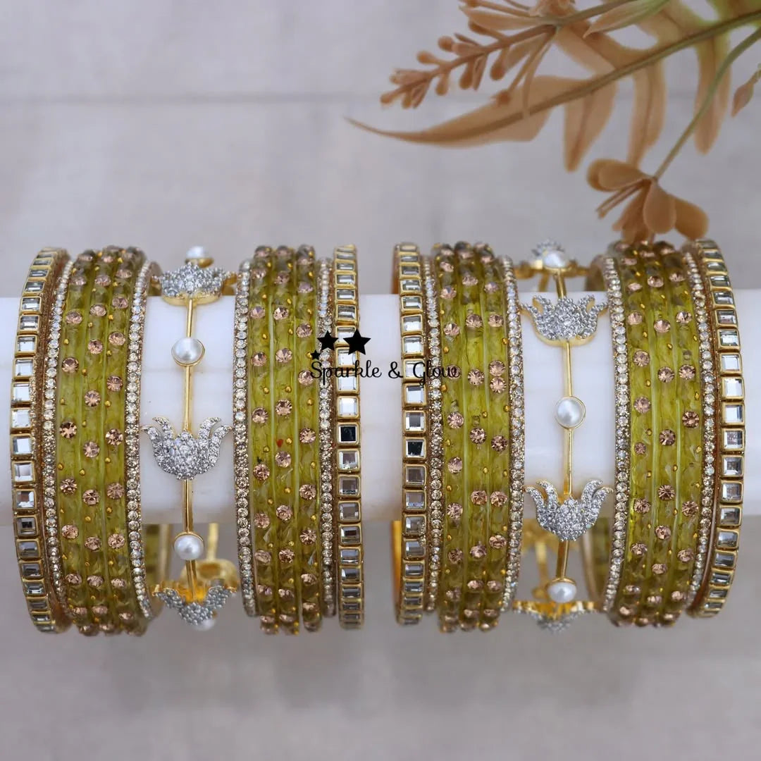 Exquisite Lotus Bangle Set | Sparkle & Glow
