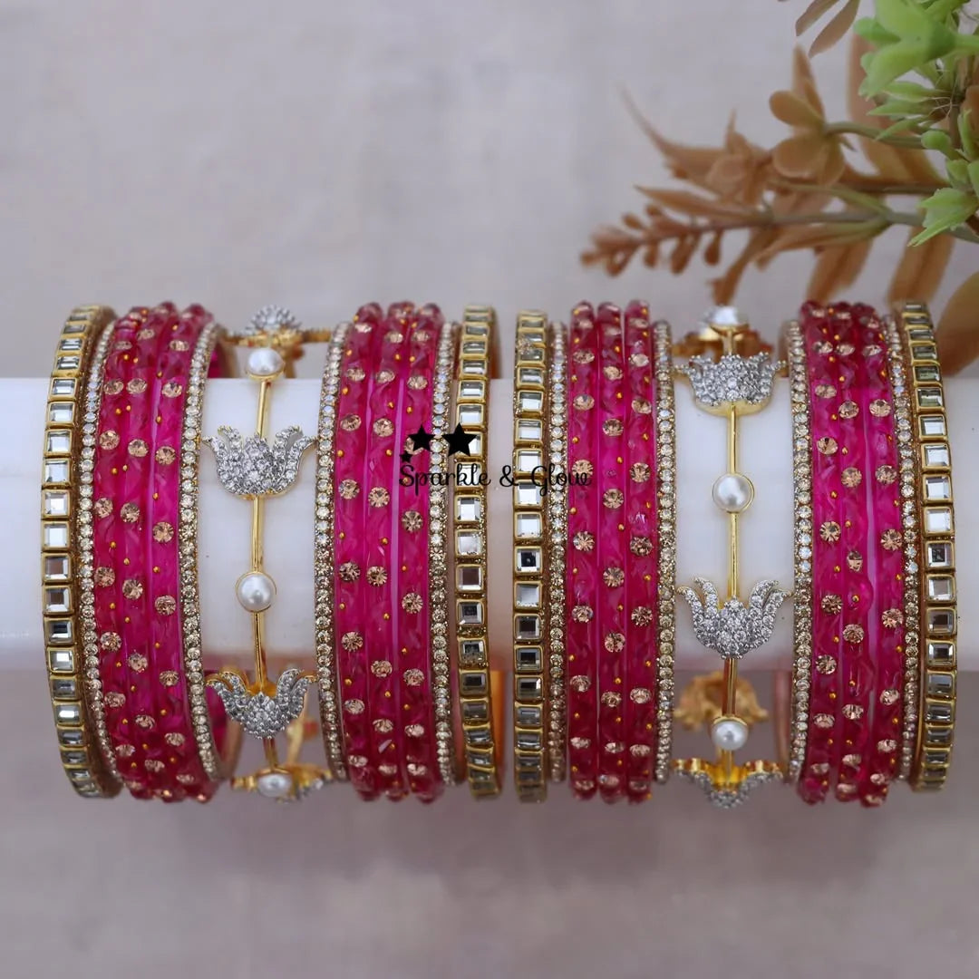 Exquisite Bridal Lotus Bangle Set - Premium Collection