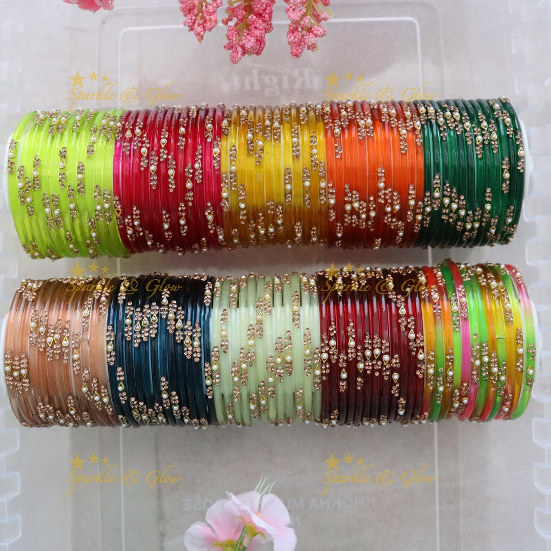 Exquisite Stone Design Bangles for Festive Glam Combo Set of 10