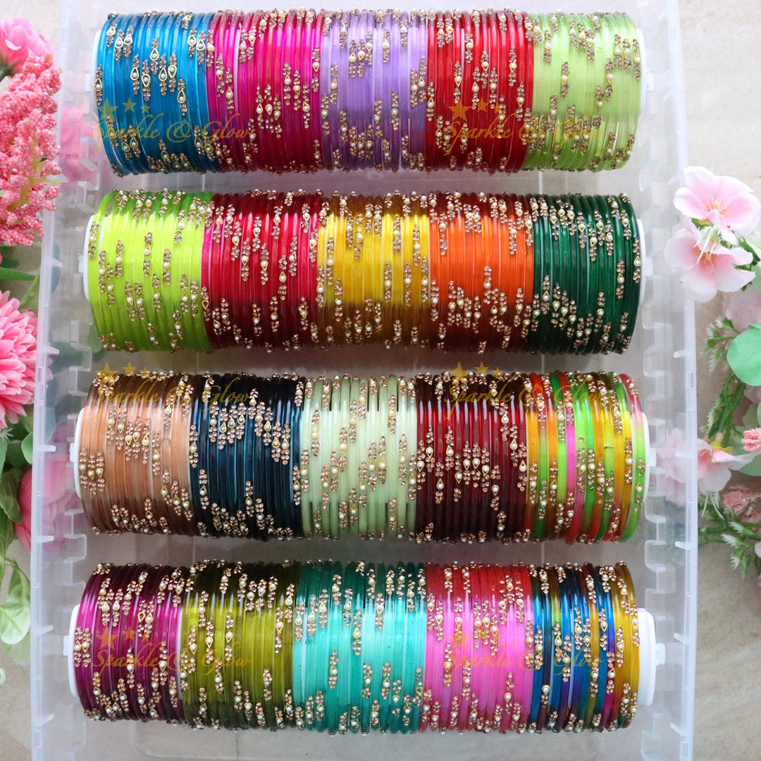 Exquisite Multicolor Stone Design glass Bangles Combo Set of 20