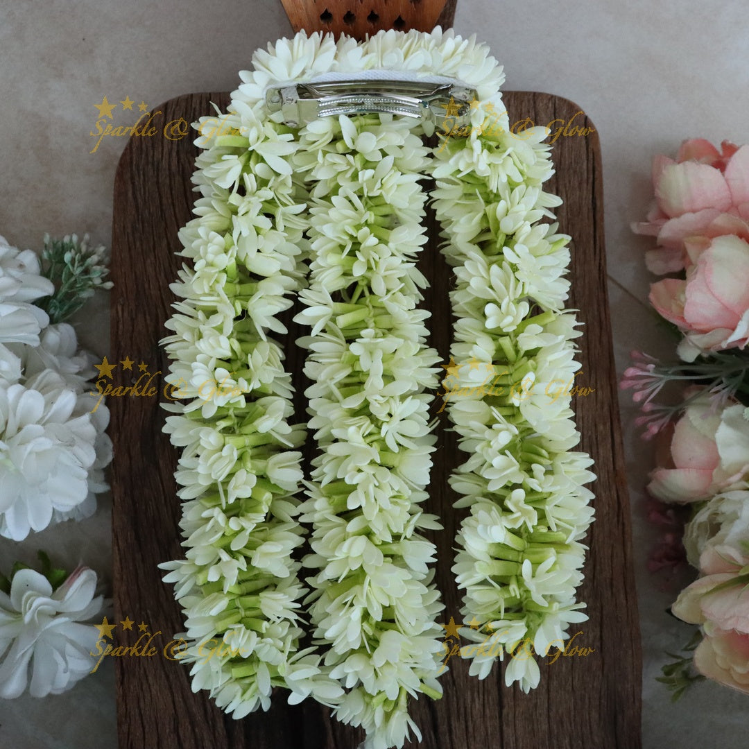 Traditional single layer mullai poo 3 Strings Floral Hair Clip